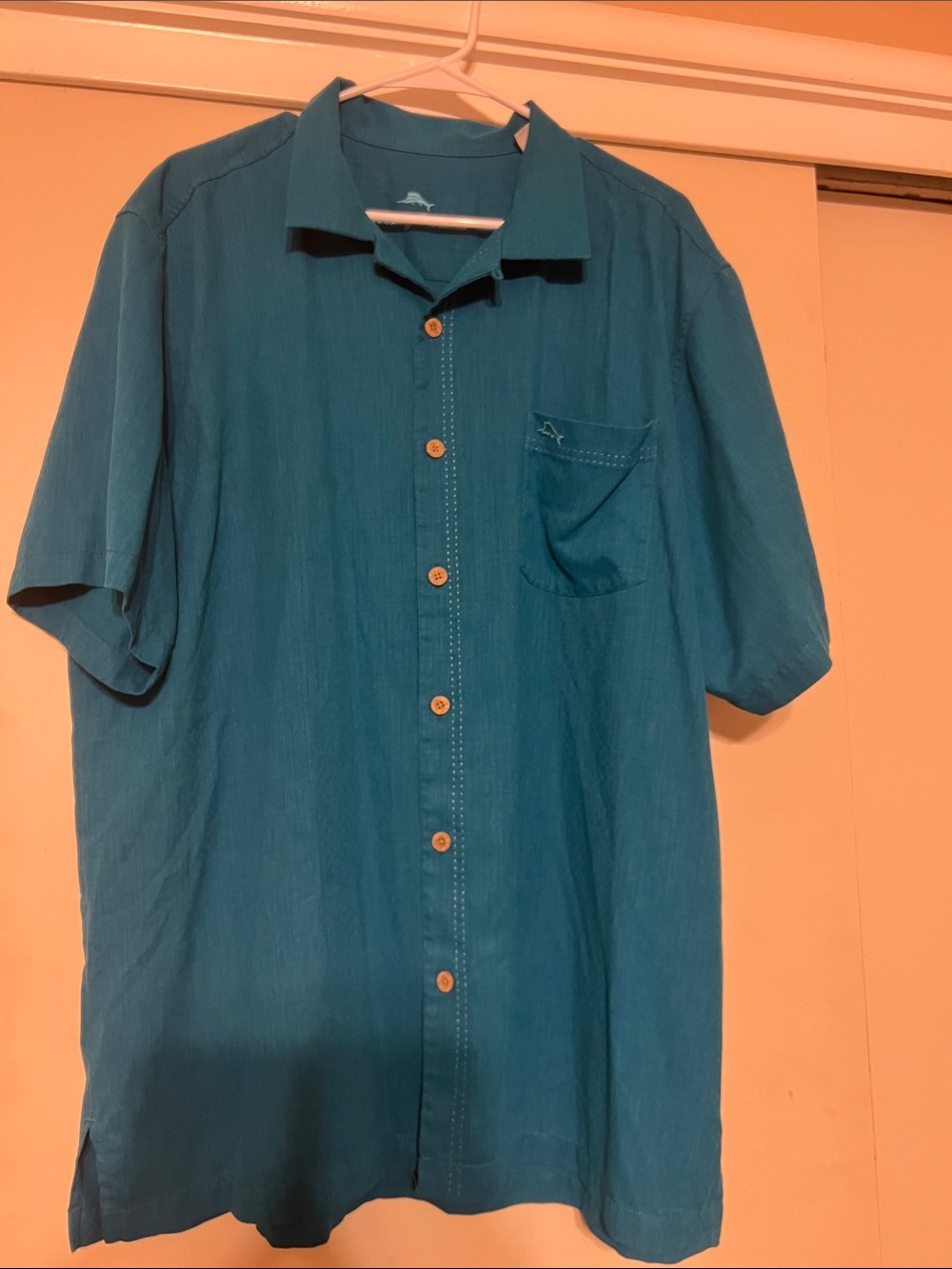 Tommy Bahama Teal Short-Sleeve Embroidered Resort Shirt